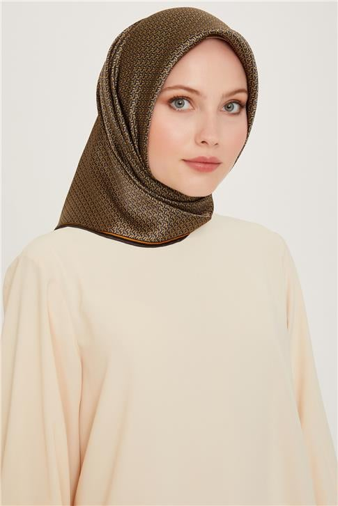 Armine Klasik Desenli Twill Saf İpek Eşarp 9250D 52