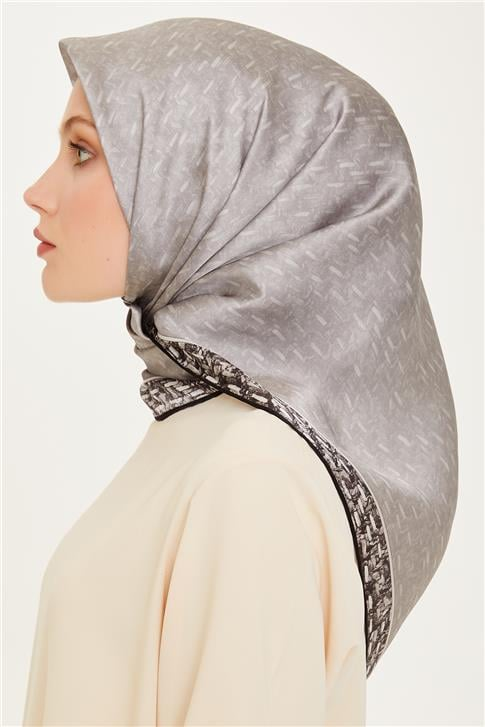 Armine Klasik Desenli Twill Saf İpek Eşarp 9230D 02