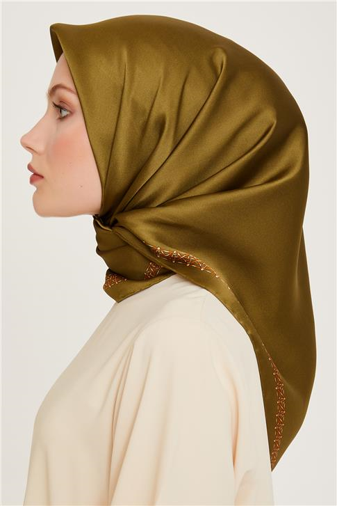 Armine Klasik Desenli Twill Saf İpek Eşarp 9260D 57