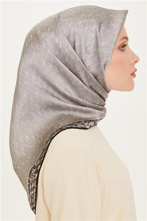Armine Klasik Desenli Twill Saf İpek Eşarp 9230D 02