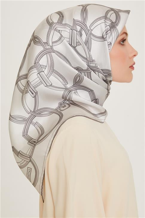 Armine Klasik Desenli Twill Saf İpek Eşarp 9203D 86