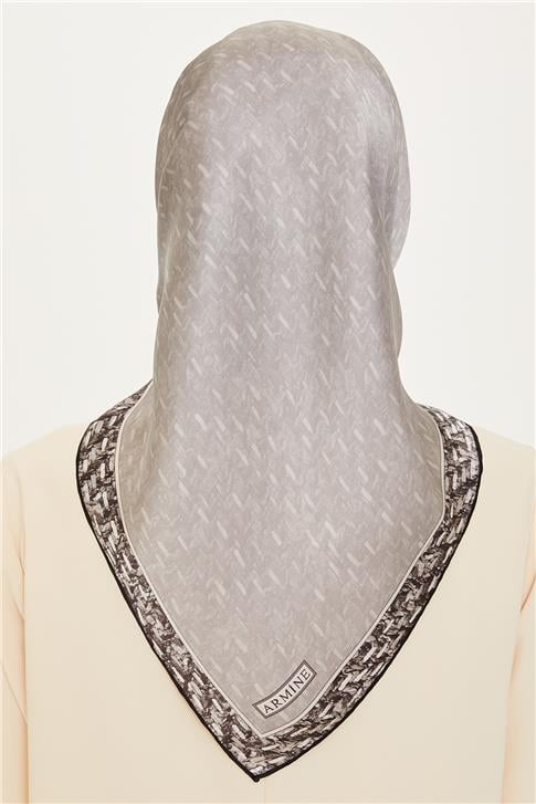 Armine Klasik Desenli Twill Saf İpek Eşarp 9230D 02