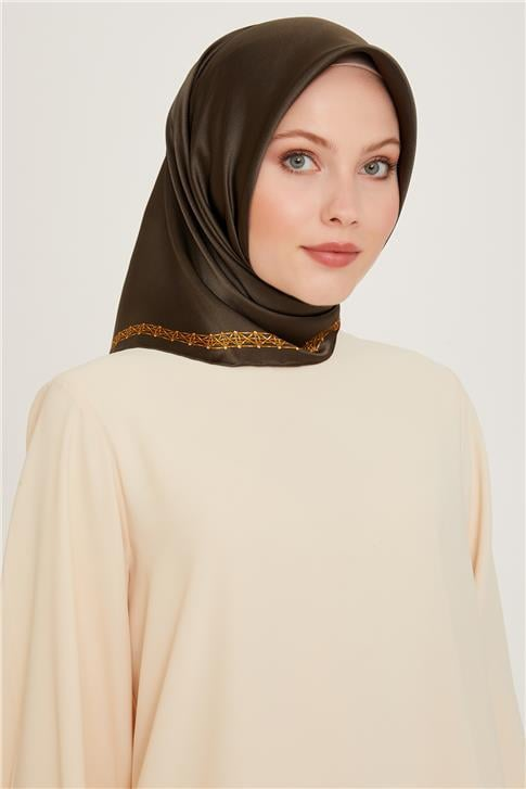 Armine Klasik Desenli Twill Saf İpek Eşarp 9260D 84