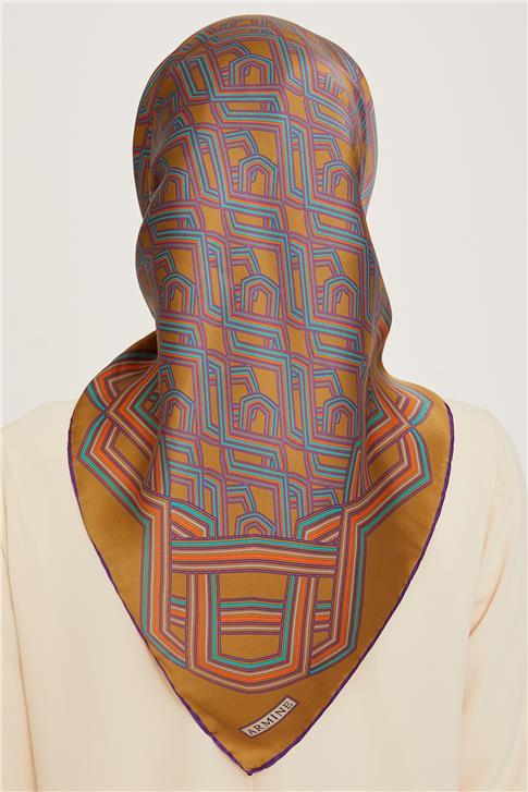 Armine Klasik Desenli Twill Saf İpek Eşarp 9213D 53