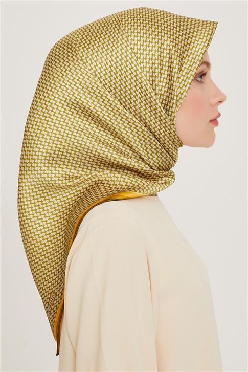 Armine Klasik Desenli Twill Saf İpek Eşarp 9243D 04 32