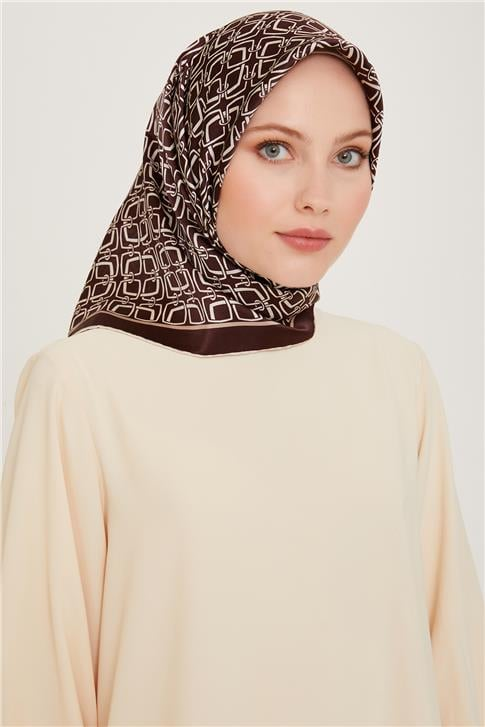 Armine Klasik Desenli Twill Saf İpek Eşarp 9248D 05 83