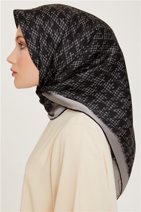 Armine Klasik Desenli Twill Saf İpek Eşarp 9239D 82