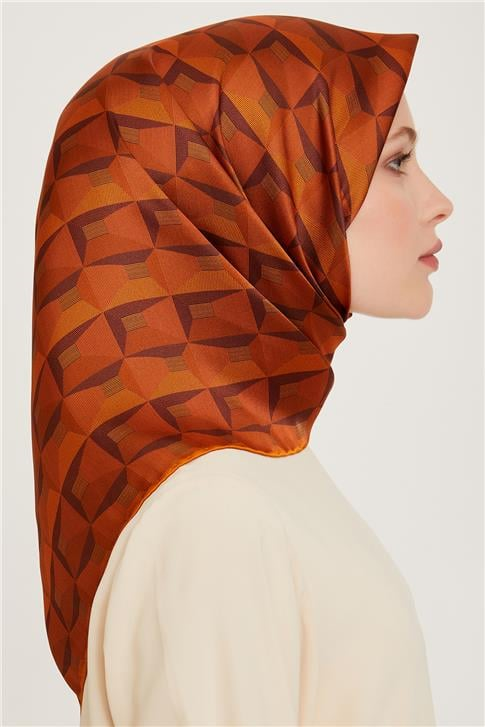 Armine Klasik Desenli Twill Saf İpek Eşarp 9204D 01