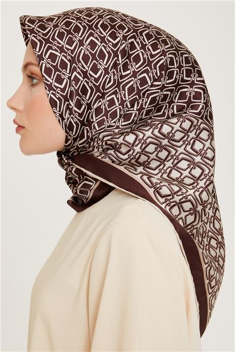 Armine Klasik Desenli Twill Saf İpek Eşarp 9248D 05 83