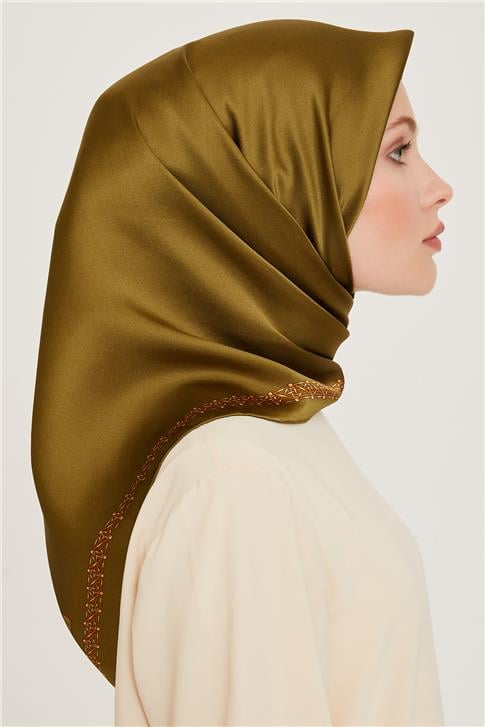 Armine Klasik Desenli Twill Saf İpek Eşarp 9260D 57