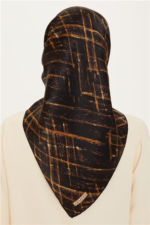 Armine Klasik Desenli Twill Saf İpek Eşarp 9258D 02