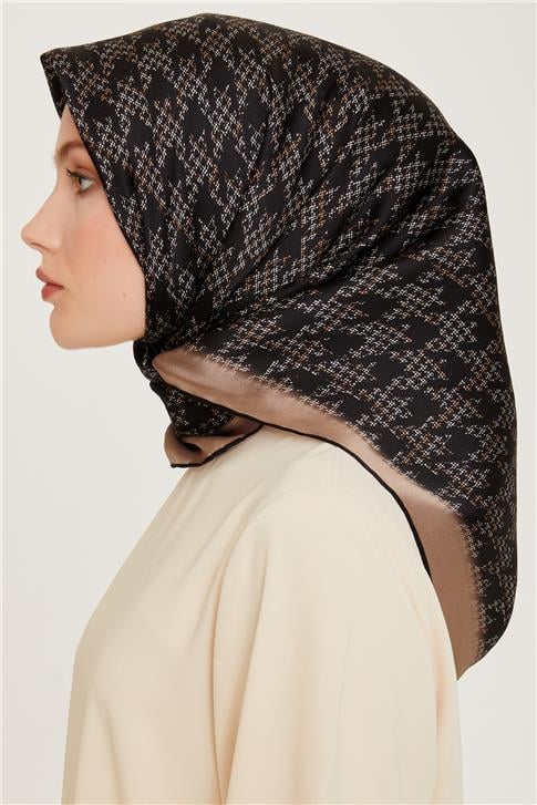 Armine Klasik Desenli Twill Saf İpek Eşarp 9239D 81