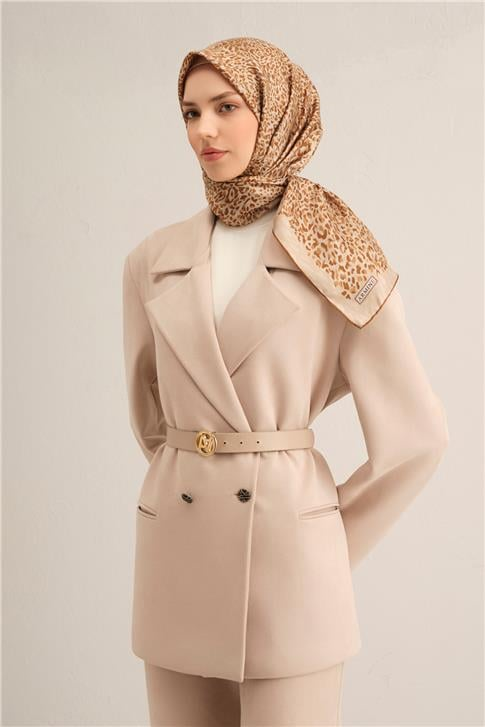 Armine Leopar Desenli Saf İpek Sura Eşarp 9352D 52