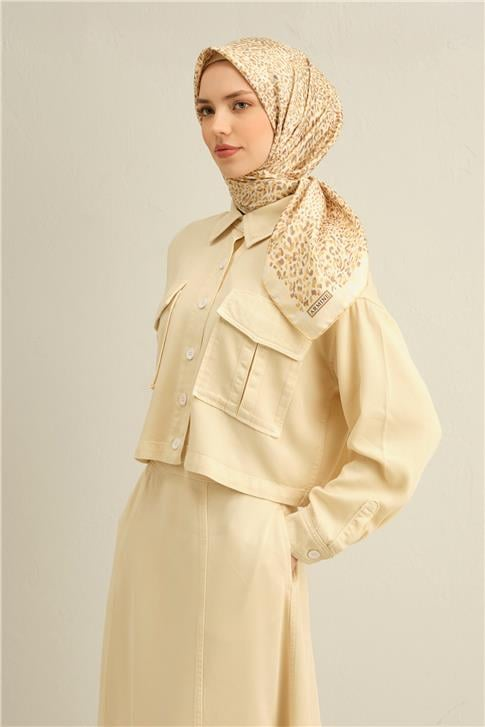 Armine Leopar Desenli Saf İpek Twill Eşarp 9352D 34