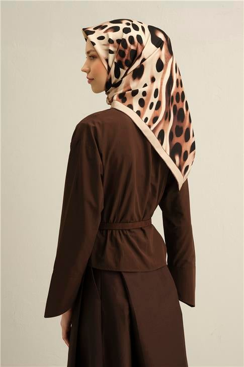 Armine Leopar Desenli Saf İpek Twill Eşarp 9320D 31
