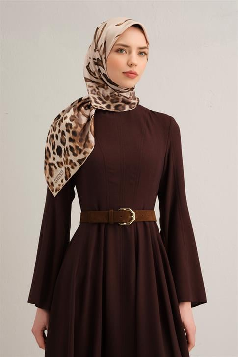 Armine Leopar Desenli Saf İpek Twill Eşarp 9355D 04