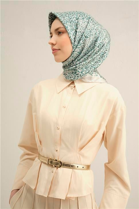 Armine Leopar Desenli Saf İpek Twill Eşarp 9352D 09