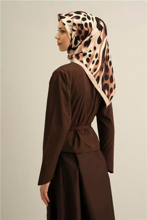 Armine Leopar Desenli Saf İpek Twill Eşarp 9320D 31