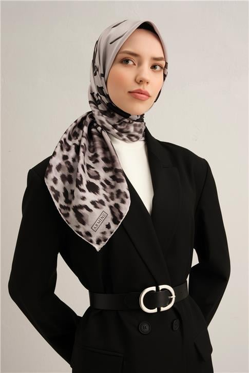 Armine Leopar Desenli Saf İpek Twill Eşarp 9355D 09