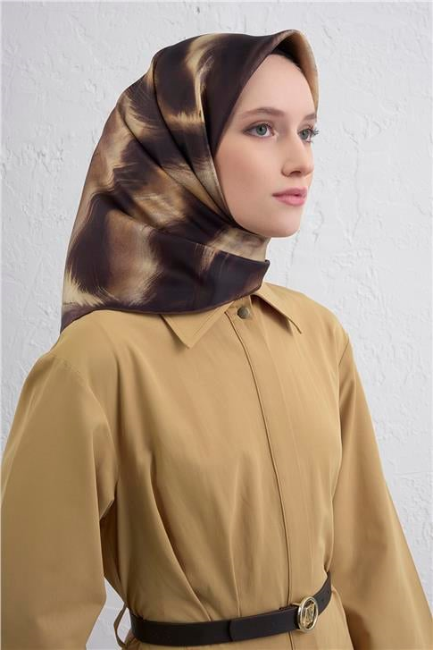 Armine Leopar Desenli Saf İpek Twill Eşarp 9432D 35