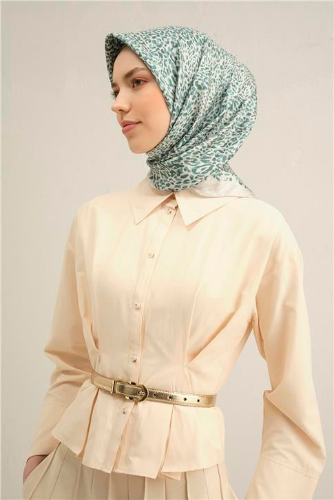 Armine Leopar Desenli Saf İpek Twill Eşarp 9352D 09