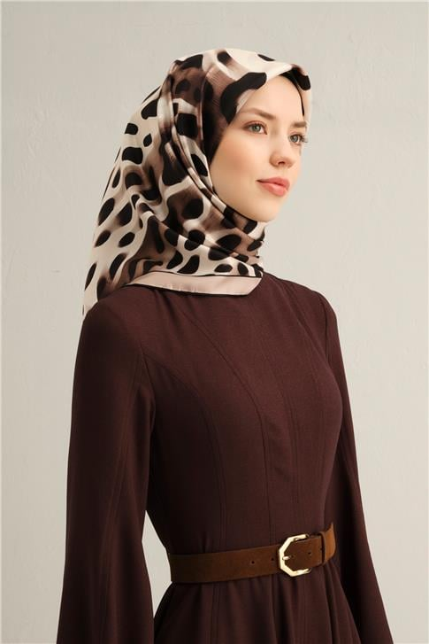Armine Leopar Desenli Saf İpek Twill Eşarp 9320D 04