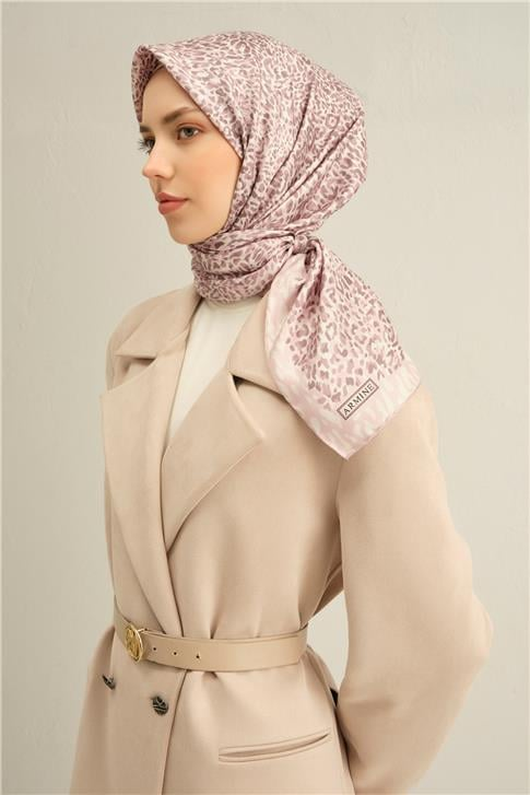 Armine Leopar Desenli Saf İpek Twill Eşarp 9352D 82