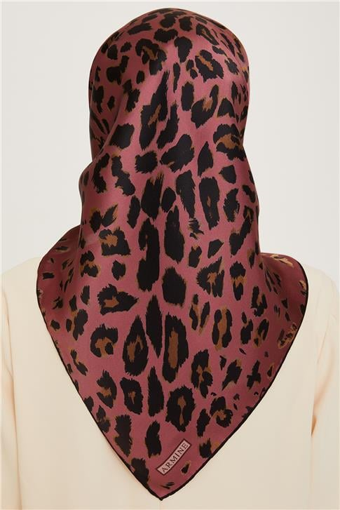 Armine Leopar Desenli Twill Saf İpek Eşarp 9249D 53
