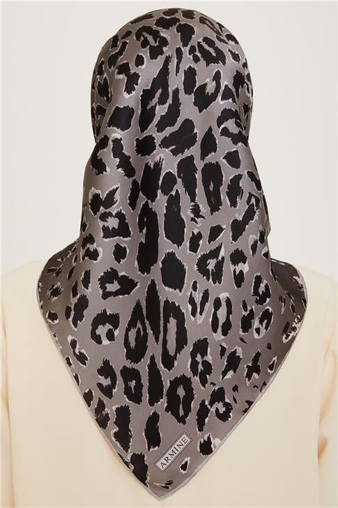 Armine Leopar Desenli Twill Saf İpek Eşarp 9249D 38