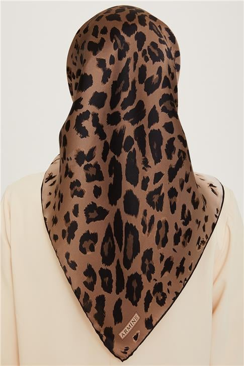 Armine Leopar Desenli Twill Saf İpek Eşarp 9249D 03