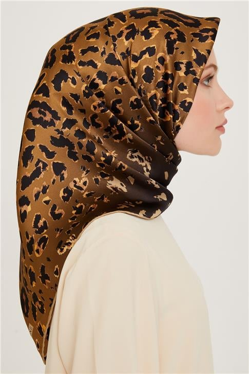 Armine Leopar Desenli Twill Saf İpek Eşarp 9249D 37