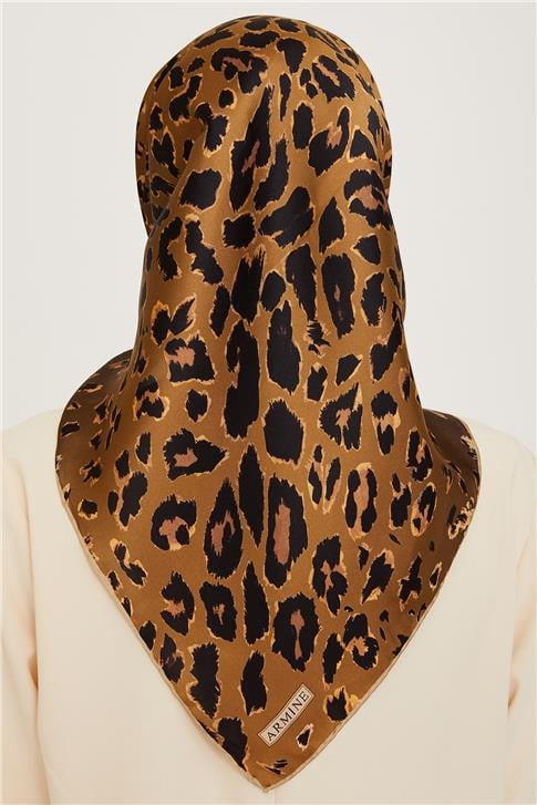 Armine Leopar Desenli Twill Saf İpek Eşarp 9249D 37