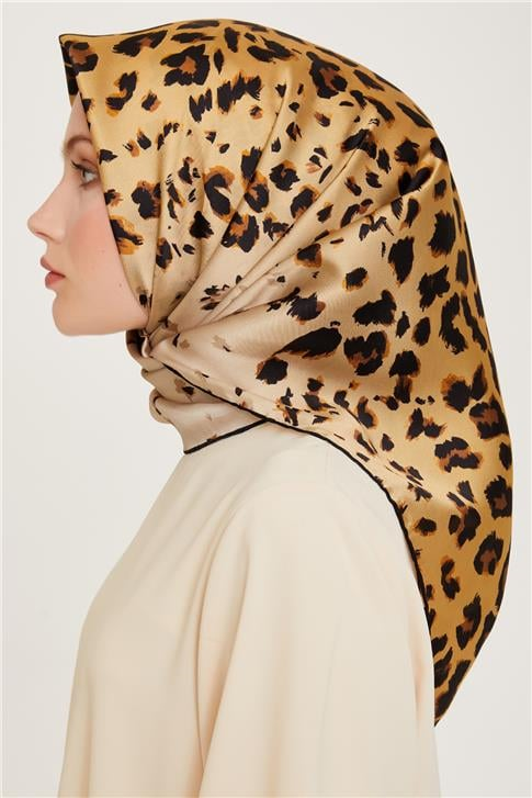 Armine Leopar Desenli Twill Saf İpek Eşarp 9249D 32