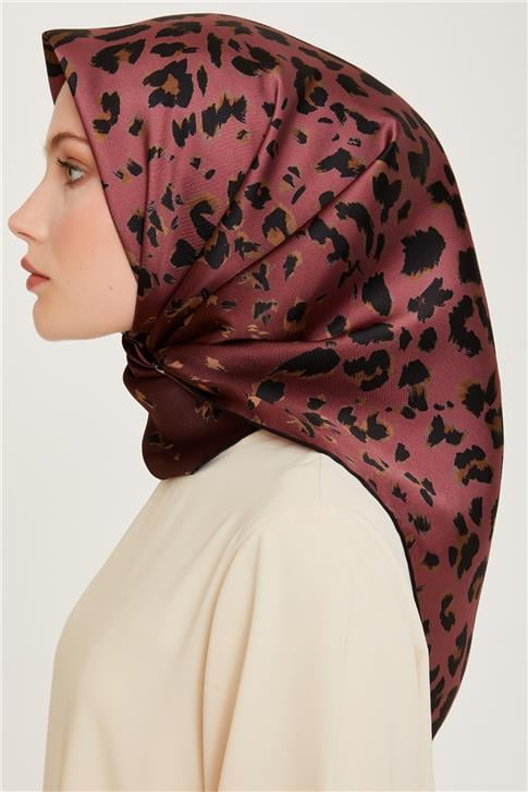Armine Leopar Desenli Twill Saf İpek Eşarp 9249D 53