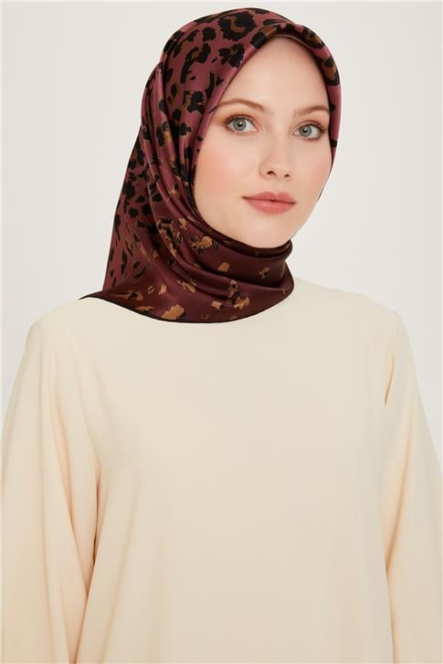 Armine Leopar Desenli Twill Saf İpek Eşarp 9249D 53