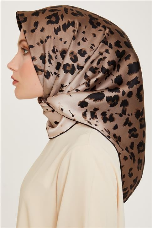 Armine Leopar Desenli Twill Saf İpek Eşarp 9249D 03
