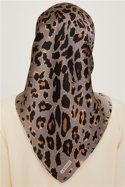 Armine Leopar Desenli Twill Saf İpek Eşarp 9249D 31
