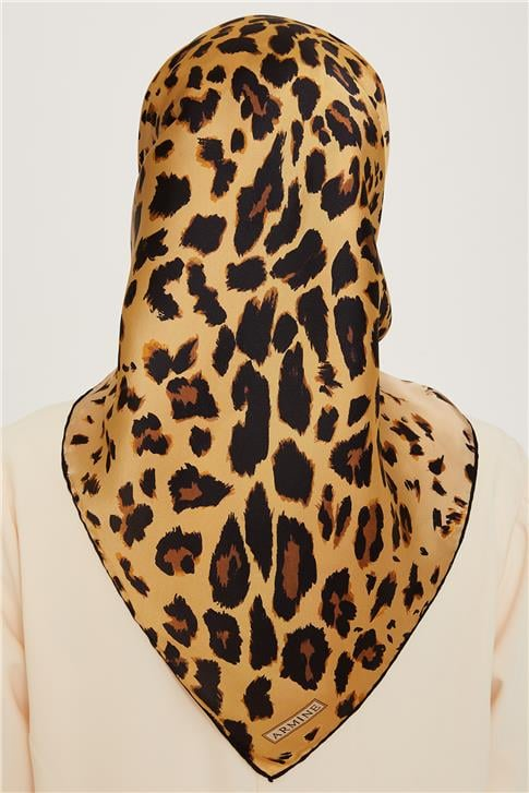 Armine Leopar Desenli Twill Saf İpek Eşarp 9249D 32