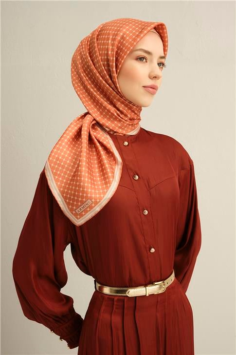 Armine Monogram Desenli Saf İpek Twill Eşarp 9345D 05