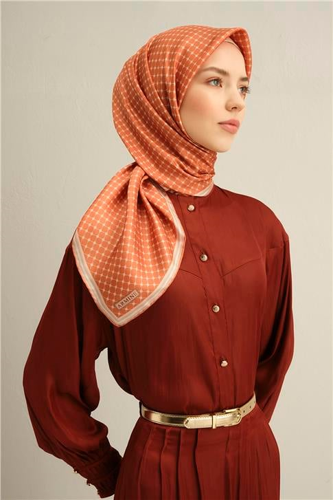 Armine Monogram Desenli Saf İpek Twill Eşarp 9345D 05