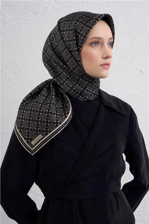 Armine Monogram Desenli Saf İpek Twill Eşarp 9440D 58