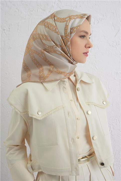 Armine Monogram Desenli Saf İpek Twill Eşarp 9401D 81