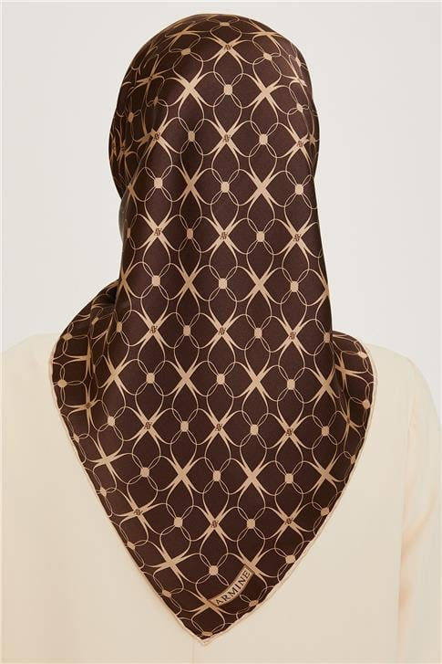 Armine Monogram Desenli Sura Saf İpek Eşarp 9207D 01 34