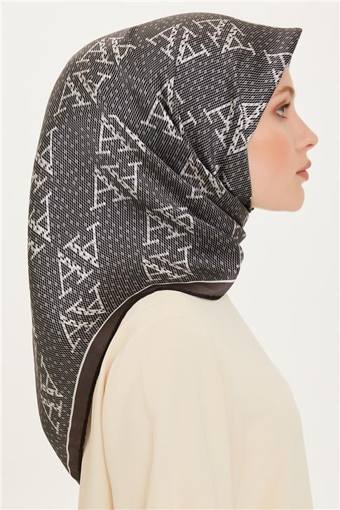 Armine Monogram Desenli Sura Saf İpek Eşarp 9228D 54
