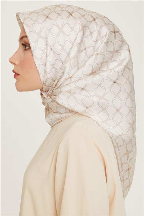 Armine Monogram Desenli Sura Saf İpek Eşarp 9207D 01 84