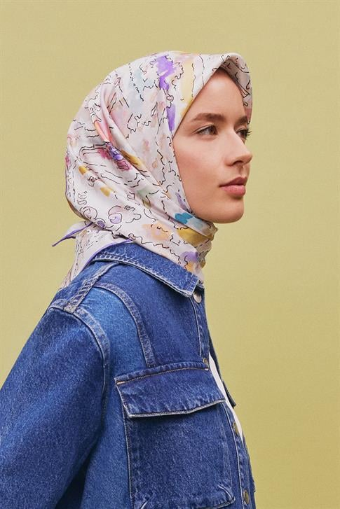 Armine Obje Desenli Saf İpek Sura Eşarp 9349D 03