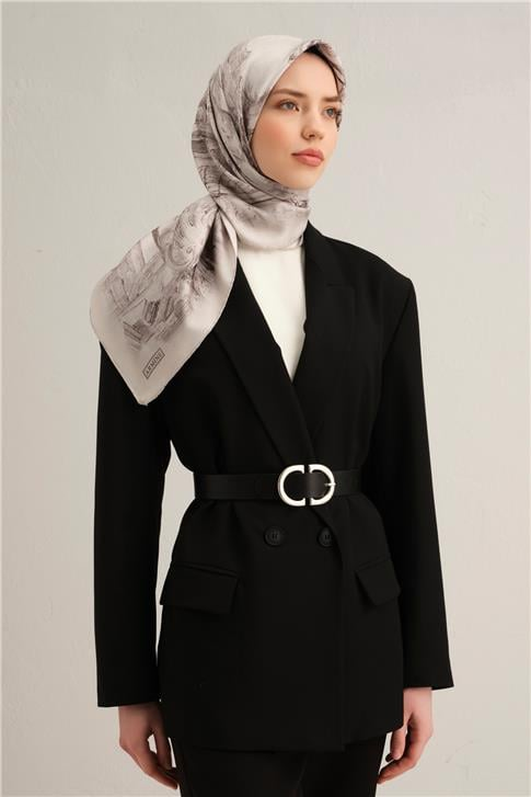 Armine Obje Desenli Saf İpek Sura Eşarp 9326D 84