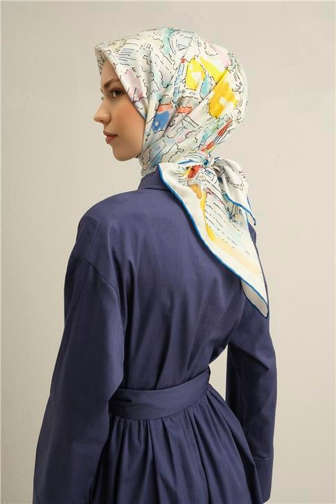 Armine Obje Desenli Saf İpek Sura Eşarp 9349D 50