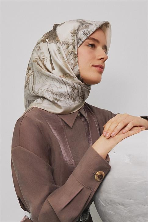 Armine Obje Desenli Saf İpek Sura Eşarp 9326D 31
