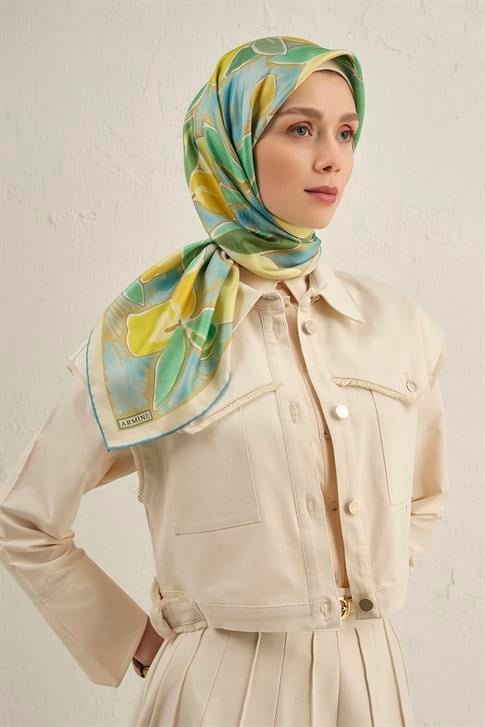 Armine Obje Desenli Saf İpek Twill Eşarp 9314D 04